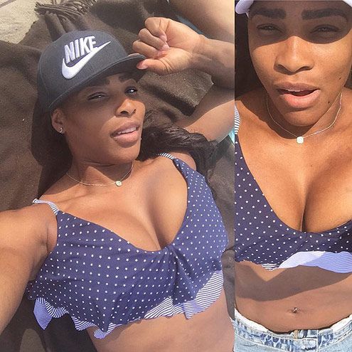 Serena Williams cleavage while sunbathing