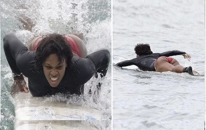 Serena Williams surfing in skimp