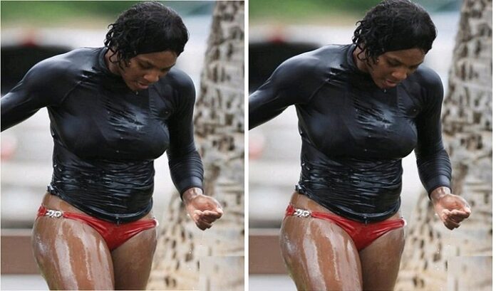 Serena Williams surfing in skimpy bikini on holiday pic